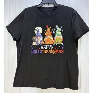 Happy HalloThanksMas T-shirt Halloween Thanksgiving Christmas Tee Women's 2X